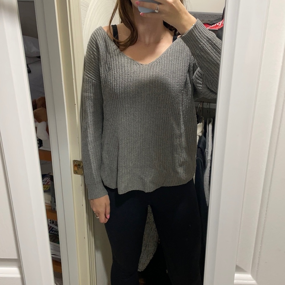 Grey sweater with open back